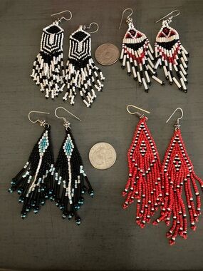 Handcrafted Red Seed Bead Fringe Earrings for Women